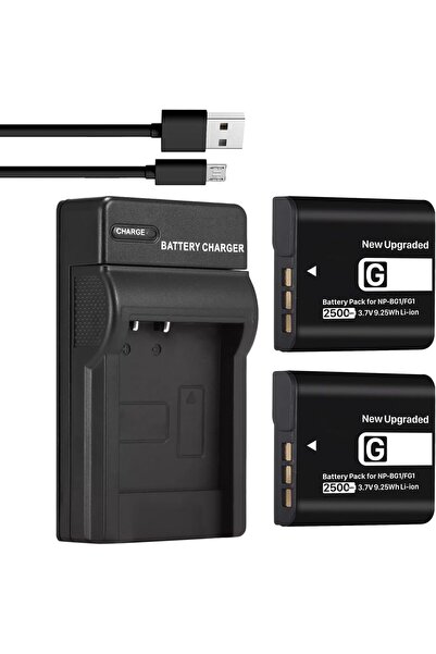 HUAENG Set of 2 NP-BG1 NP-FG1 2500 mAh batteries and USB charger for Sony Cyb...