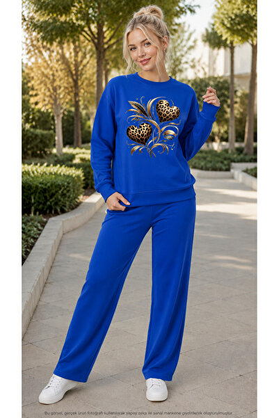 TREND EMMODA Women's Feather Detailed Leopard Heart Printed Tracksuit Set/Rou...