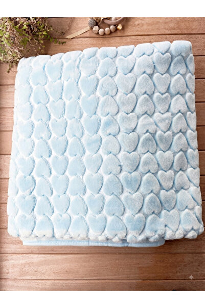 GOLDEN SPRING Baby Blue Heart Embossed Thick Plush Blanket 100*120 cm