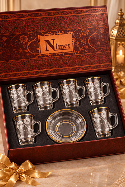 Nimet طقم فناجين شاي فاخر بحواف ذهبية ونقش زهور مع صحون سعة 75 مل |   مجموعة ...