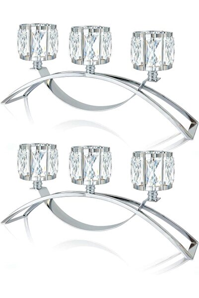 GENERAL 3 Arms Crystal Candle Holders, Arch Candlestick Table Candelabras Cen...