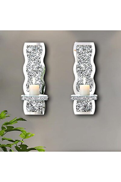 GENERAL ZOLAPI Set of 2 Crystal Crush Diamond Candle Sconces, Gorgeous Silver...