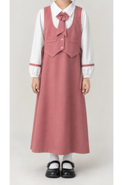 Rukn Ahlam Pink School Apron with a Vintage Design and an Elegant Bow.