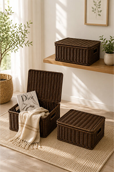 KaiHome 3-Piece Rattan Covered Rectangular Organizer Set for Bathroom, Living...