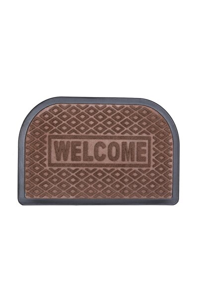 Casa Plastor Welcome semi-oval brown carpet doormat 60x40 cm