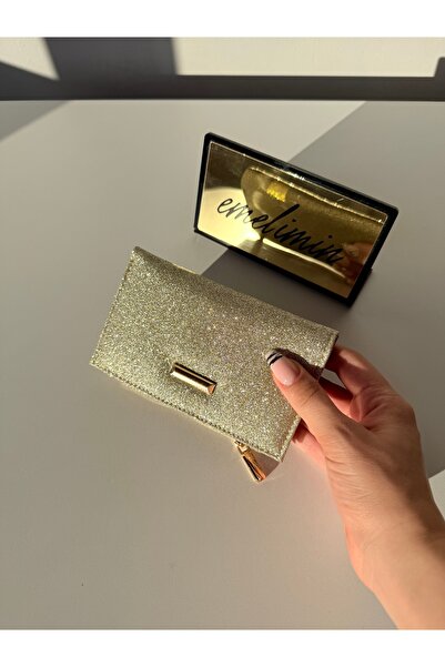 emelimin Women's Gold Glitter Wallet – Zippered Shiny Metallic Mini Wallet