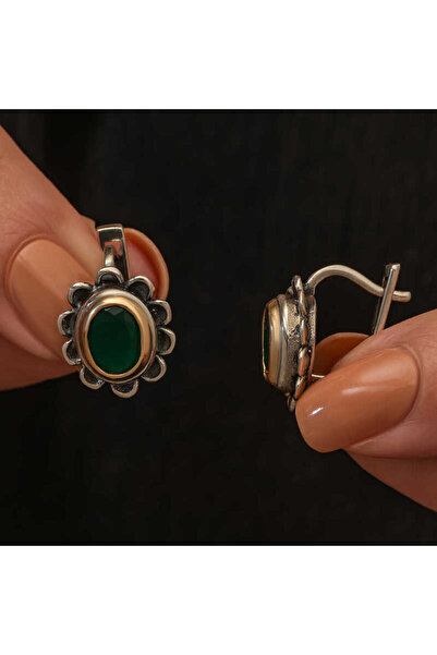 Tienda Elegante Silver Green Floral Pattern Authentic Women's Earrings