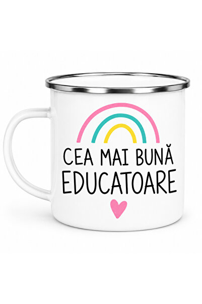 OEM Cană emailată Cea Mai Bună Educatoare, metal emailat, alb