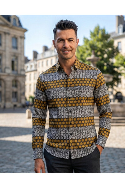 Chordi Long Sleeve Circle Patterned Cotton Fabric Regular Fit Men's Shirt