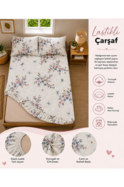 Sheri Home Lastikli Çarşaf Seti %100 Pamuk Yumuşak Dokulu-Kaymaz Tam Geçmeli Fitted Sheet –Premium Pamuk 120x200/ 180x200 / 200x200