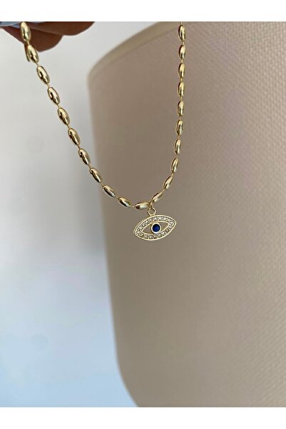 Bade Jewelry Fd Vip Gold Arpa Chain Blue Eye Detailed Anti-Tarnish Steel Styl...