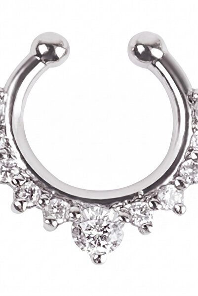 VeeShop Inel fals pentru nas Septum Ring tip coronita cu cristale, piercing f...