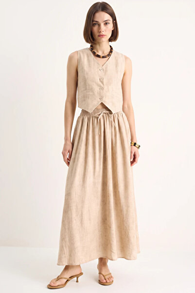 Generic Brand Women's Vest with Pocket Detail and Flared Skirt in Milk Coffee...