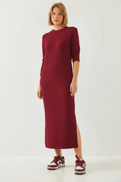 Efnaz style Women's Modal Fabric Long Burgundy Dress