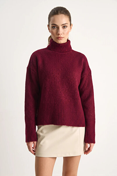 Efnaz style Women's Turtleneck Burgundy Sweater