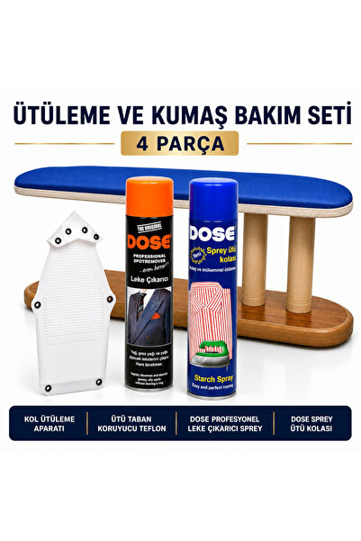ALBERTOS Komple Ütü Seti Kol Ütüleme Aparatı Teflon Koruyucu Leke Çıkarıcı Sprey Ütü Kolası