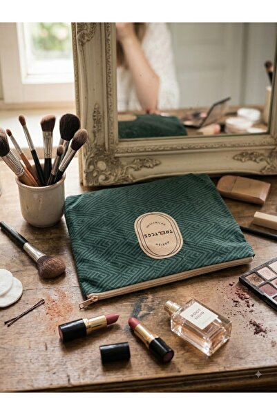 MOJOMIX Green Color Canvas Fabric Front Back Patterned Multi-Purpose Makeup /...