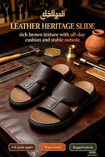 NajdEva Shop Stylish Men's Leather Slippers - Saudi Made - Ultra Lightweight ...