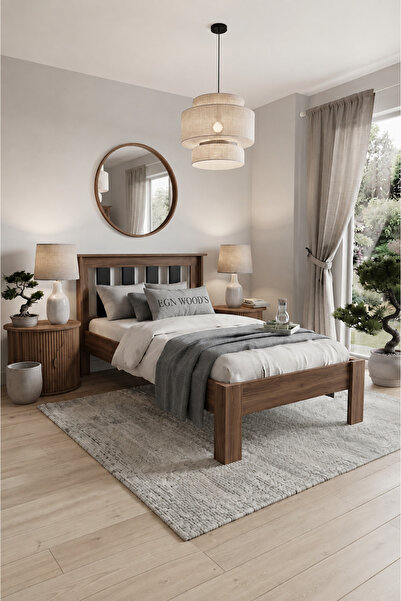 EGN WOODS Modern Kaman Ceviz MDF Karyola - Tek ve Çift Kişilik Yatak Ölçü Seç...