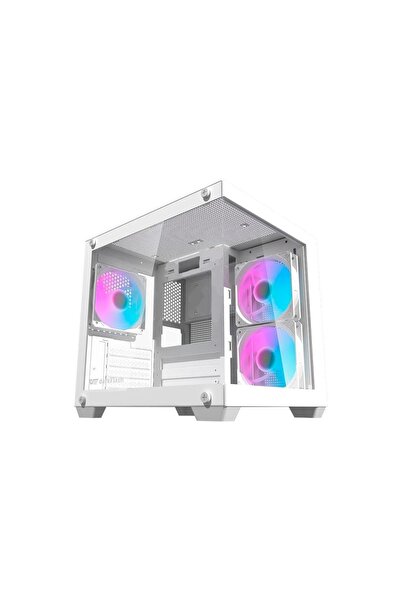 Aigo D275M M-ATX Gaming PC Case, 3 ARGB Fans, 270° Panoramic View, 240mm Radiator, White