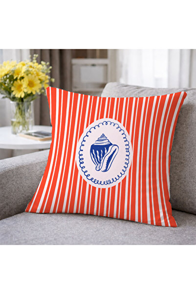 Evmila Red Striped Seashell Patterned Decorative Throw Pillow Cover Marine De...