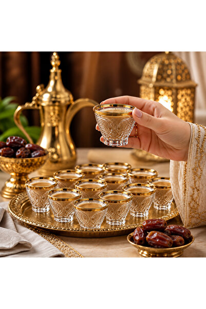 Dania Arabic Saudi Coffee Cups Set Stoneware Gold Rim Glass Coffee Cup - 12 P...