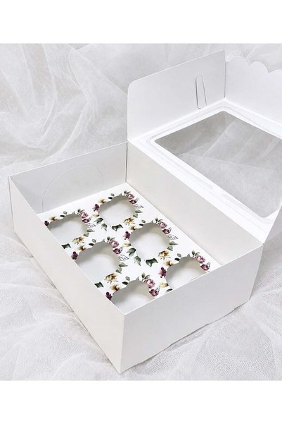 EgeConcept GENİŞ ARALIKLI DESENLİ 6 LI CUPCAKE KUTUSU 30x21x10