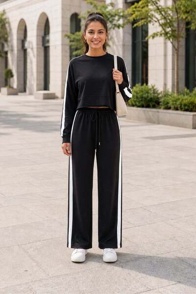 Mossta Stripe Detailed Viscose Two-Thread Double Suit - Black