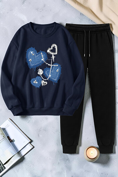 uyguntarz Unisex Design Printed Crew Neck Sweatshirt - 2-Piece Tracksuit Set