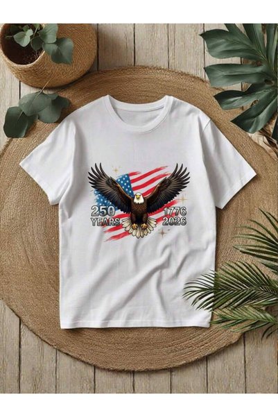 2BIR Casual Short-Sleeve T-Shirt Men And Women, Vintage Patriotic Eagle Patte...