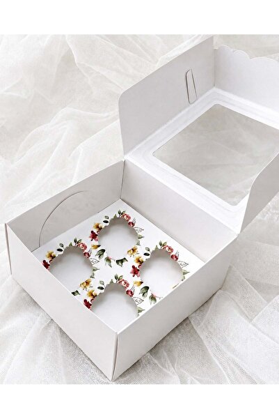 EgeConcept GENİŞ ARALIKLI BASKILI 4 LÜ CUPCAKE KUTUSU 21x21x10