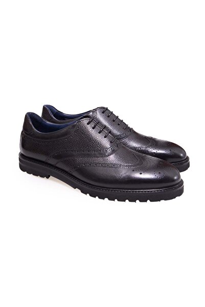 FRANCO CALVANI Black Color Lace-Up Genuine Leather Men's Shoes