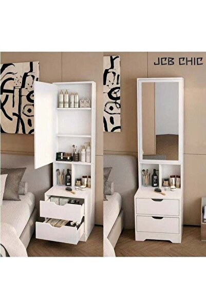 JCB CHIC White Vanity Dresser with Full-Length Mirror, Jewelry Cabinet & 2 Dr...