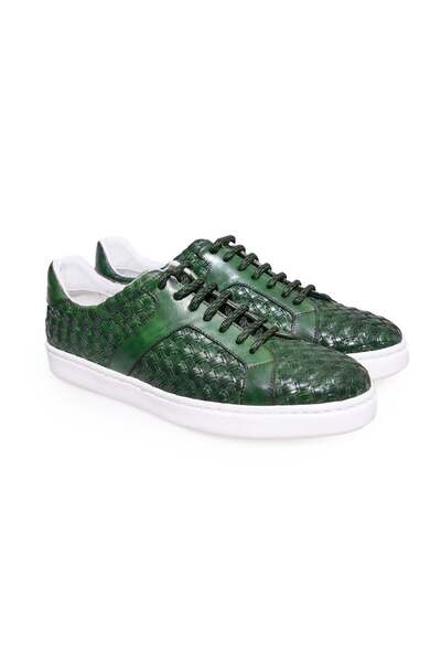FRANCO CALVANI Green Color Lace-Up Genuine Leather Men's Shoes