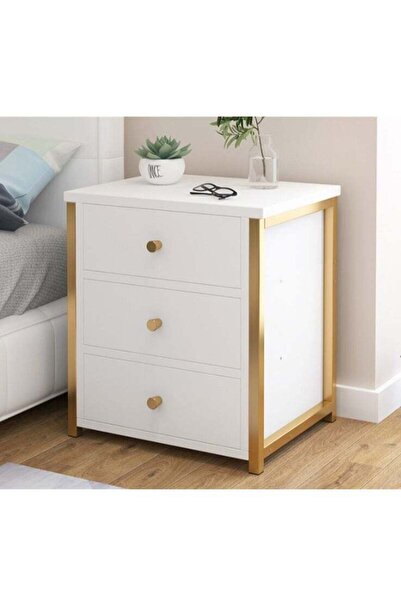 Generic Bedside Storage Cabinet, Modern Side Nightstand Desk with Three Stora...