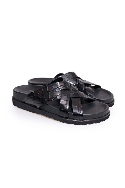 FRANCO CALVANI Black Color Genuine Leather Men's Slippers