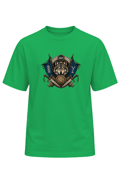 remonz Unisex Bozkurt Kayi Printed T-Shirt – Old Turkish Motif Wolf Pattern C...