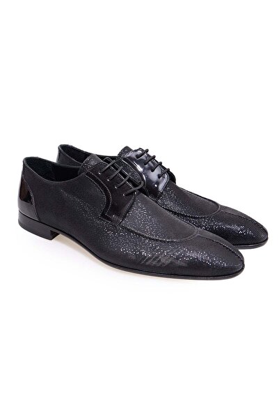 FRANCO CALVANI Black Color Lace-Up Genuine Leather Men's Shoes
