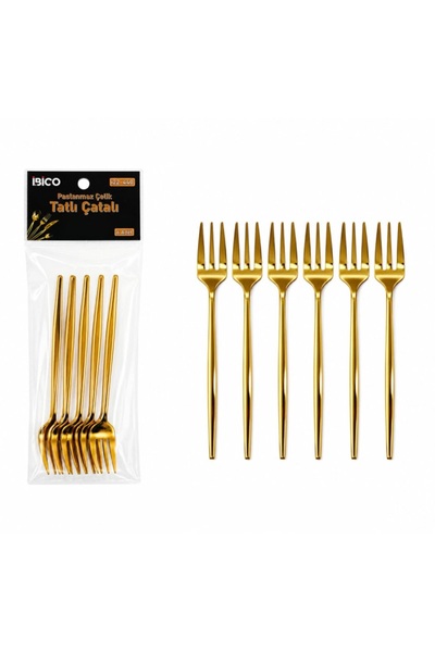 BEHRAM STORE 6 Parça Tatlı Çatalı Seti - 13 Cm - Gold Renk