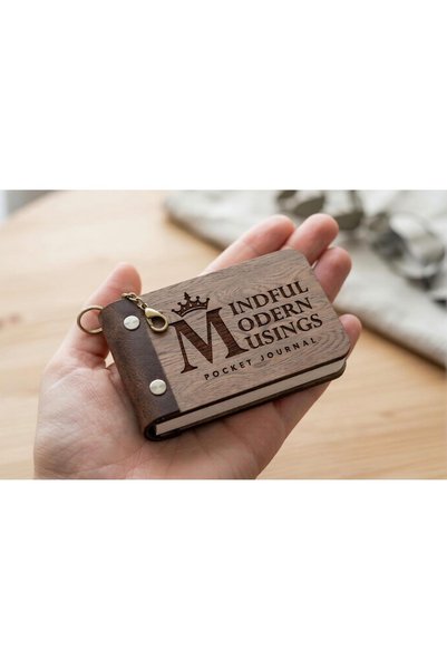 ROKH 👑   Mini Pocket Notebook with Wooden Cover, Leather Detail, Laser Engraved Gift