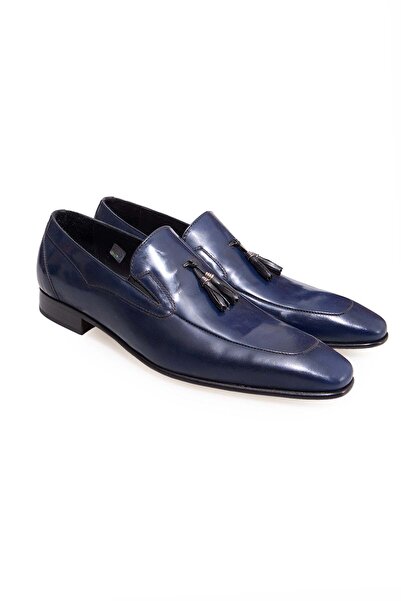FRANCO CALVANI Dark Blue Color Laceless Genuine Leather Men's Shoes