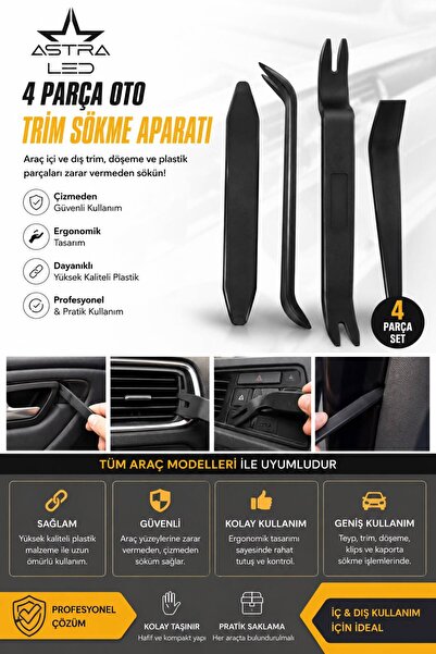 ASTRA LED 4 Parça Oto Trim Sökme Aparatı – Teyp, Kapı Döşemesi ve Plastik Aks...