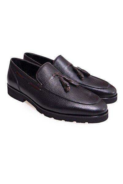 FRANCO CALVANI Black Color Laceless Genuine Leather Men's Shoes