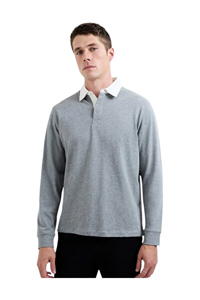 French Connection Men Plain Rugby Long Sleeve Polo Shirt