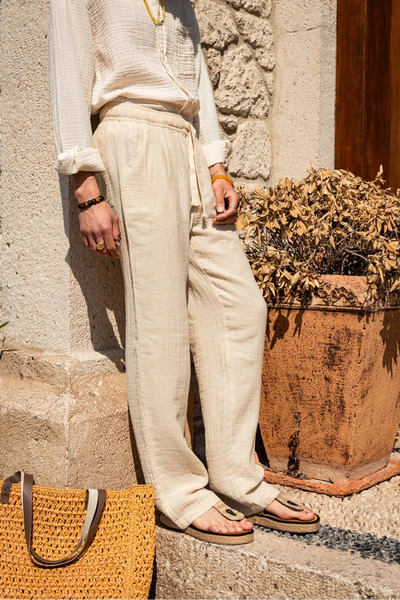 no7man Daren Beige 100% Cotton Muslin Men's Trousers