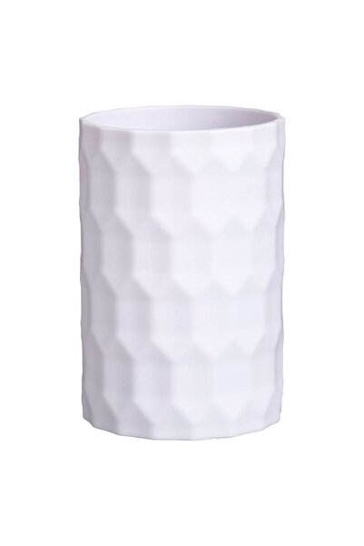 Zâna Casei White Round Plastic Toothbrush Holder with Cellular Pattern 7x11.3cm