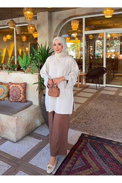 nurvina modest wear Υπερμεγέθης τουνίκ από ύφασμα Modal με λεπτομέρεια σκίσιμ...