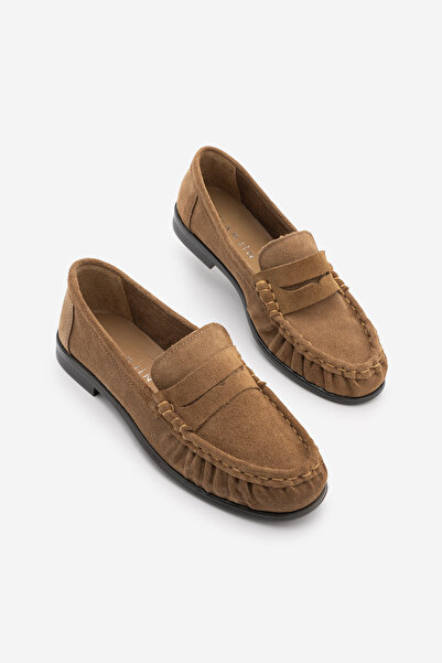 Marjin Women's Genuine Leather Oval Toe Moccasin Stitched Drawstring Loafer C...