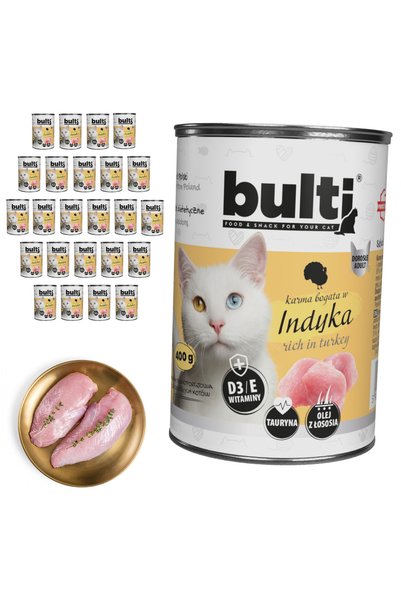 Bulti Hrană umedă completă pentru pisici, bogată în curcan, conservă 24x400g