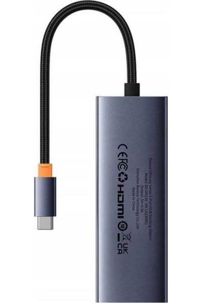 Baseus UltraJoy Adaptor USB-C cu 5 porturi la HDMI 4K 30Hz, 3xUSB 3.0, PD, gri
